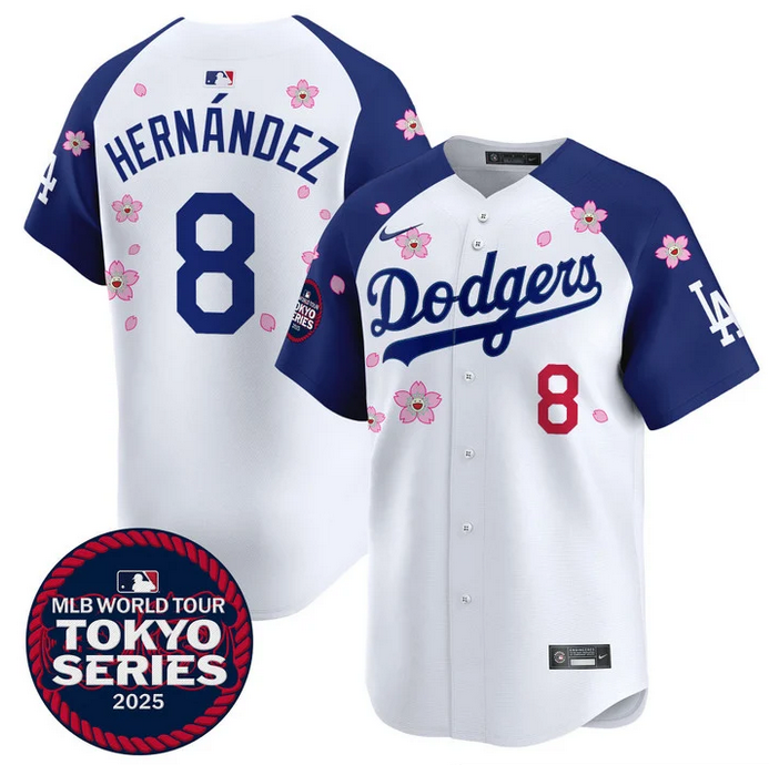 Men Los Angeles Dodgers #8 Hernandez Tokyo Series 2025 white Limited Stitched Jersey style 2